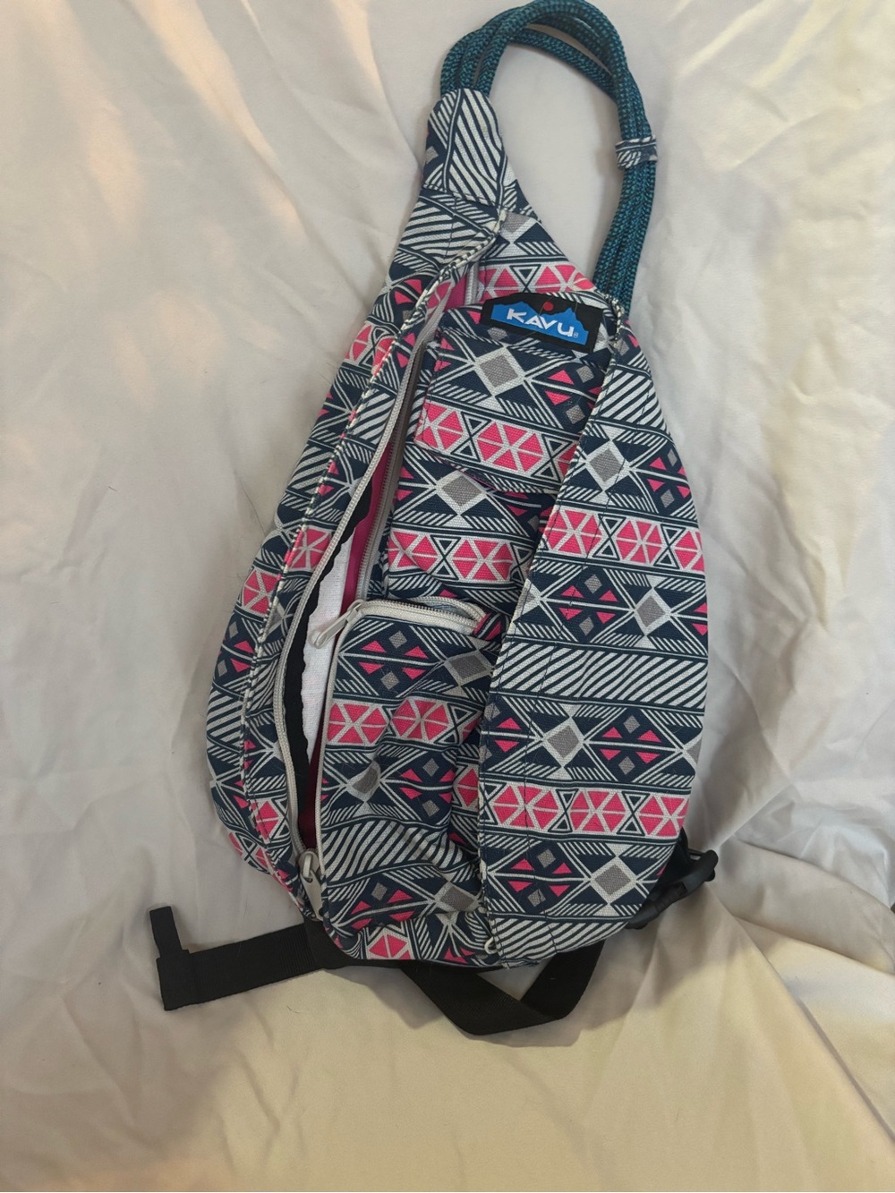 Kavu Navy & Pink Geometric Sling Backpack